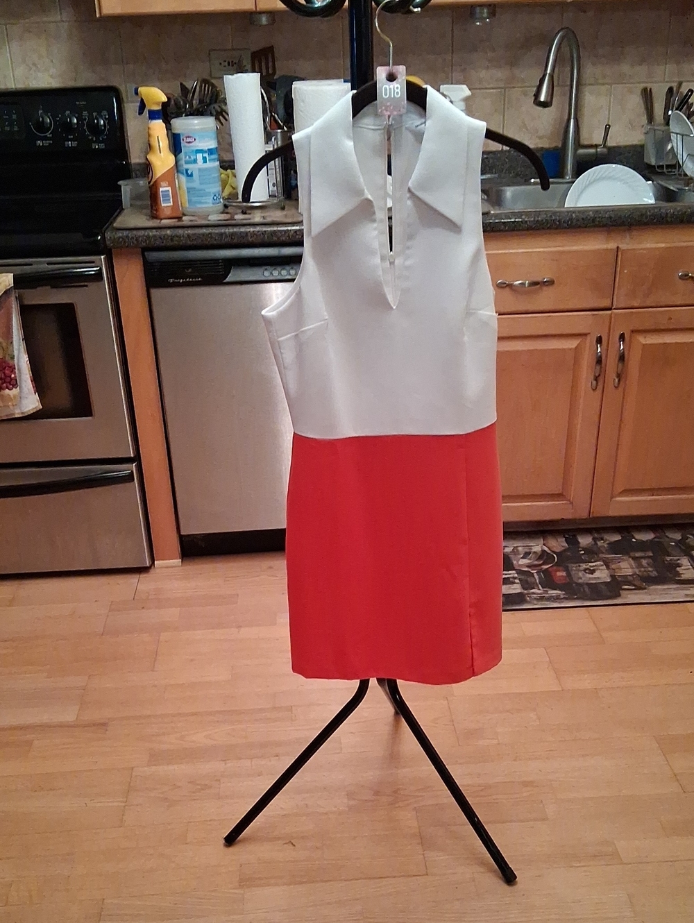 Amanda Uprichard Augusts White and Red Orange Colorblock Sleeveless Tunic